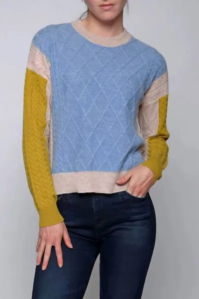 Incashmere Long Sleeve Colorblock Cable Sweater In Oatmeal Combo In Multi