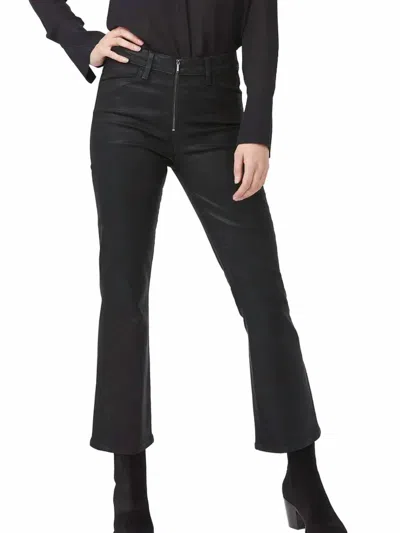 Paige Claudine Front Zip Flare Jeans In Black Coated Denim
