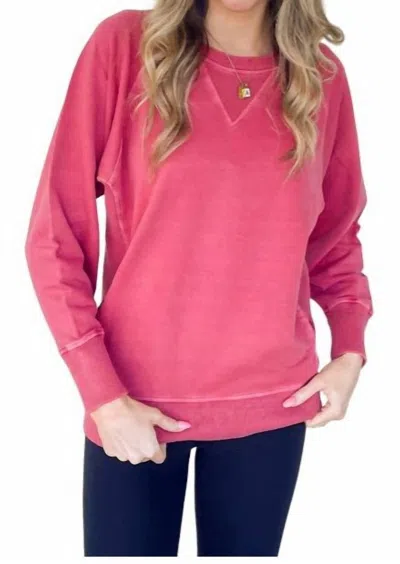 Zenana French Terry Pullover Top In Dark Red In Pink