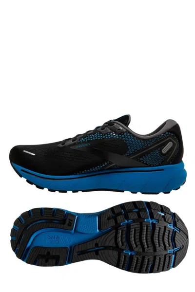 Brooks Men's Ghost 14 Running Shoes - 2e/wide Width In Black/blackened Pearl/blue In Multi