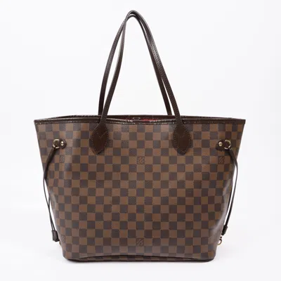 Pre-owned Louis Vuitton Neverfull Damier Ebene Coated Canvas Shoulder Bag In Gold