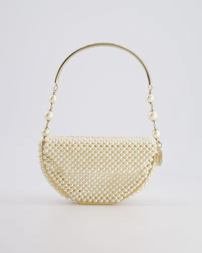 Rosantica Champagne Gold Pearl Round Top Handle Clutch Bag In White