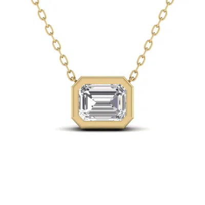 Sselects Lab Grown 1 Carat Emerald Cut Bezel Set Diamond Solitaire Pendant In 14k Yellow Gold In Silver