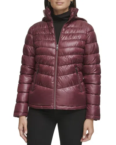 Kenneth Cole Short Zip Puffer Coat In Pink