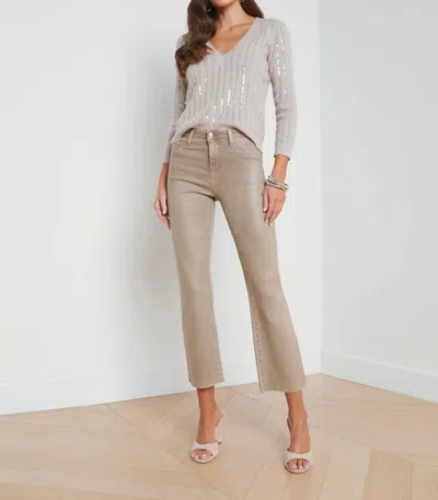 L Agence Kendra Coated Cropped Flare Jean In Beige