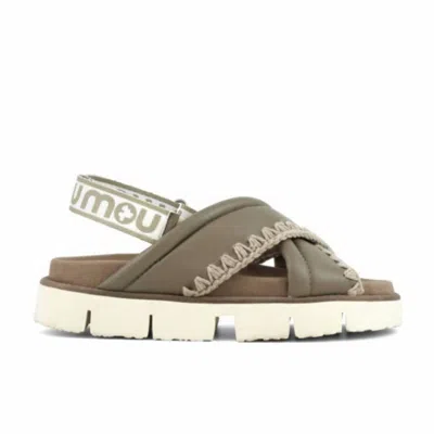 Mou Bio Criss-cross Leather Sandal In Taupe In Grey