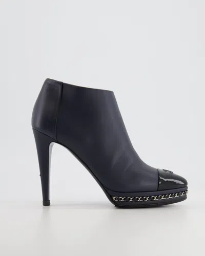 Pre-owned Chanel Navy And Ankle Heeled Boots With Cc Logo Detail In Blue