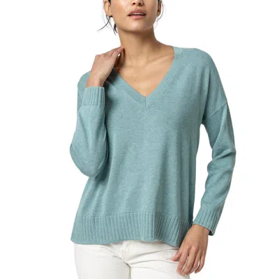 Lilla P Easy Back Seam V-neck Sweater In Sea Blue In Multi