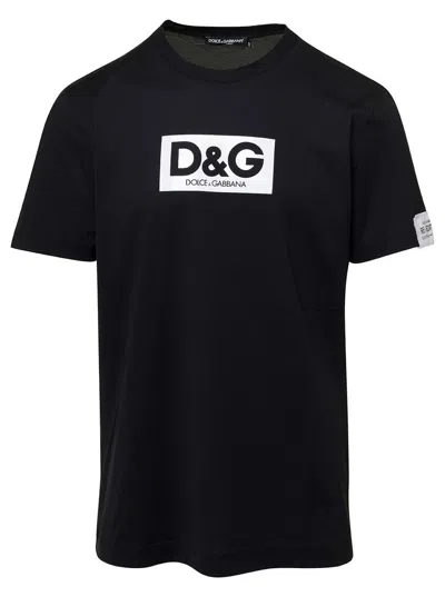 Dolce & Gabbana Black Crewneck T-shirt With Logo Print At The Chest In Cotton Man