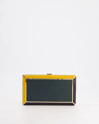 Gabriela Hearst Navy, Yellow And Clutch Bag In Calf Leather And Gold Hardware In Black