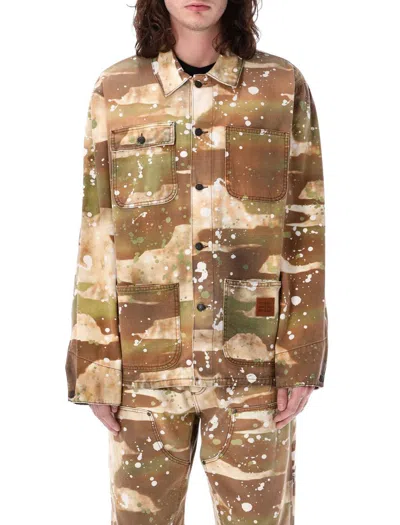 Msgm Dripping Camo Shirt Jacket In Military Green