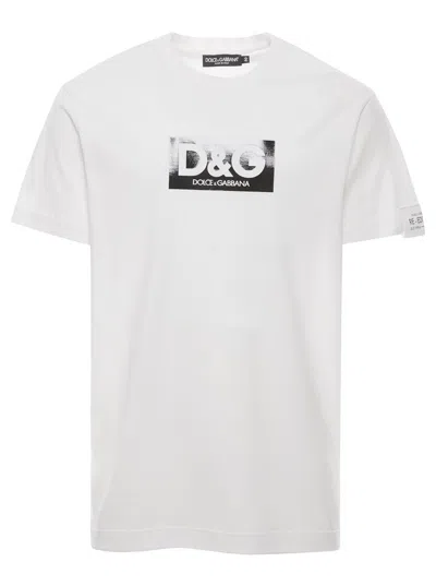 Dolce & Gabbana White Crewneck T-shirt With Logo Print At The Chest In Cotton Man