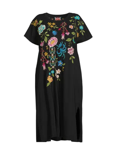 Johnny Was, Plus Size Women's Sheri Cotton Floral-embroidered Midi-dress In Black