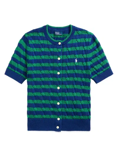 Polo Ralph Lauren Women's Striped Cable-knit Cardigan In Blue Yacht Scarab Green