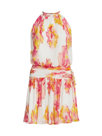 Ramy Brook Ollie Ruched High Neck Mini Dress In Punch Floral
