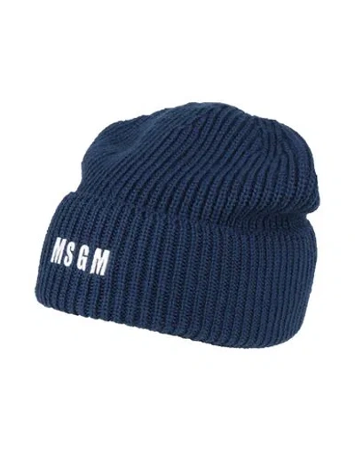 Msgm Logo-embroidered Ribbed-knit Beanie In Blue