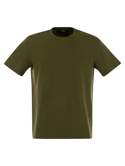Herno Crew-neck Cotton T-shirt In Military Green