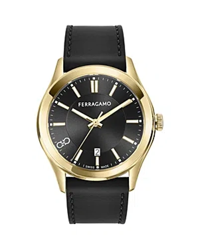 Ferragamo Classic Watch, 42mm In Black Gold