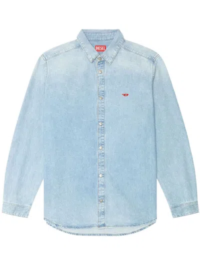 Diesel D-simply Logo-embroidered Denim Shirt In Blue