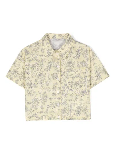Golden Goose Kids' Girl's Floral-print Gingham Shirt In Yellow
