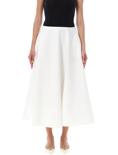 Valentino Poplin Midi Skirt In Bianco Ottico