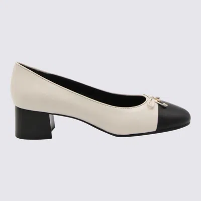 Tory Burch White And Black Leather Pumps In Light Cream Black
