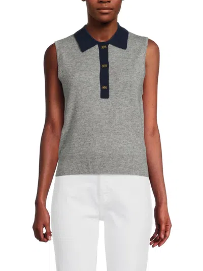 Ganni Polo-collar Sleeveless Top In Frost Gray