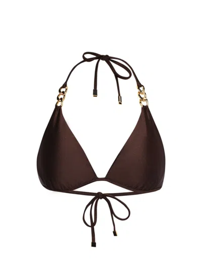 L Agence Annabelle Shimmer Triangle Bikini Top In Chocolate