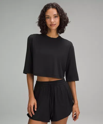 Lululemon Modal Relaxed-fit Cropped Short-sleeve Shirt In Black