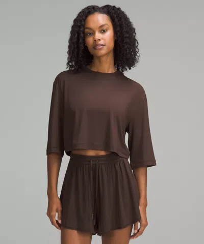 Lululemon Modal Relaxed-fit Cropped Short-sleeve Shirt In Brown