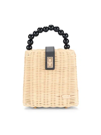 Surell Women's Straw Top Handle Basket Bag In Black