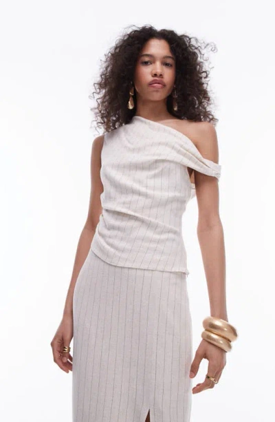Topshop Asymmetric One Shoulder Top In Natural Pinstripe-neutral