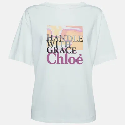 Pre-owned Chloé White Graphic Printed Cotton T-shirt Xs