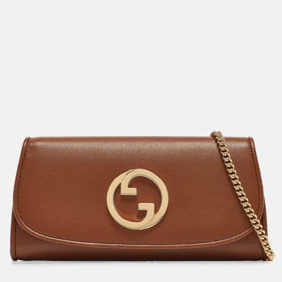 Pre-owned Gucci Brown Leather Blondie Wallet On Chain