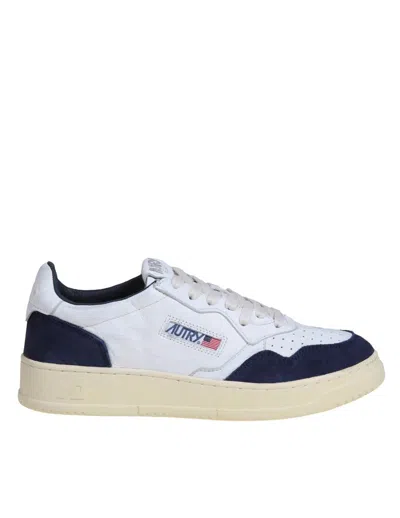 Autry Medalist Low - Sneakers In Goatskin And Suede In White/blu
