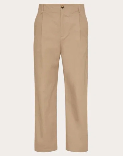 Valentino Cotton Gabardine Trousers With Maison Label In Beige
