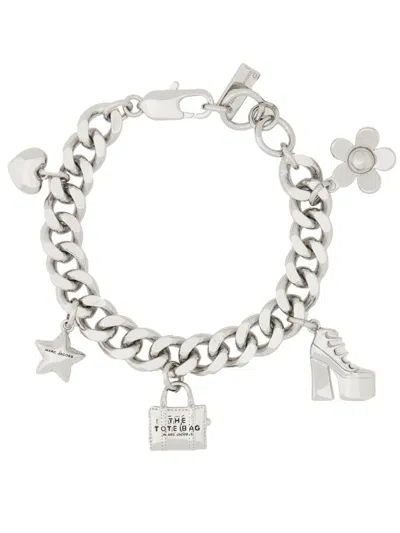 Marc Jacobs "the Mini Icon Charm" Chain Bracelet In Silver