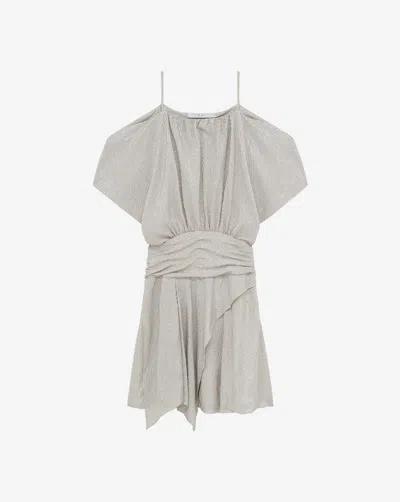 Iro Siranne Draped Open-shoulder Mini Dress In Ecru/silver