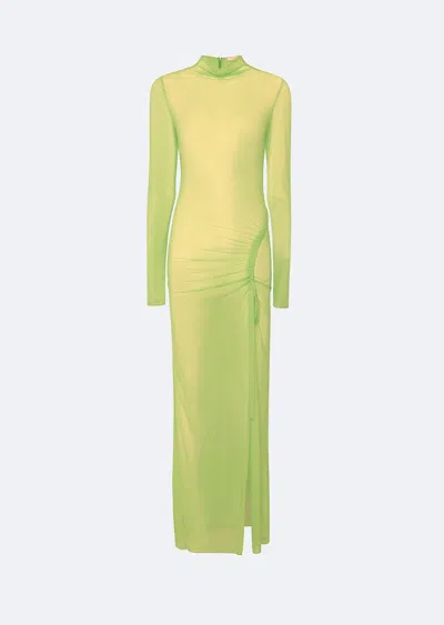 Lapointe Mesh Fitted Bias Tab Slit Dress In Lime