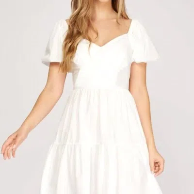 She + Sky V Neck Dress In White