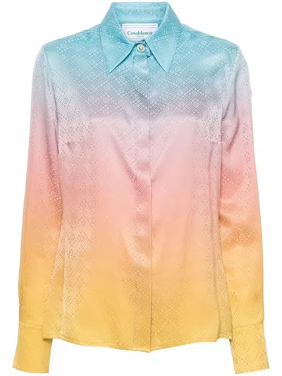 Casablanca Pastel Gradient Printed Long Sleeve Silk Shirt Pastel Gradient 38 In Multicolour