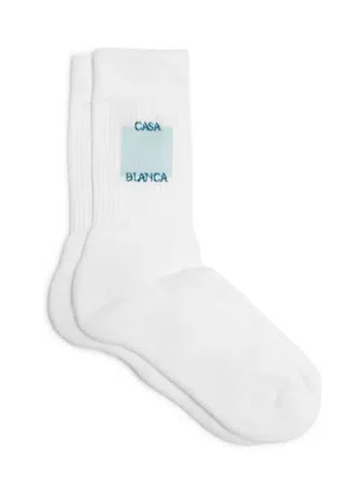 Casablanca Logo Ribbed Cotton Blend Socks In White