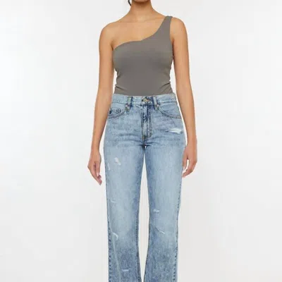 Kancan Trevie Ultra High Rise Straight Leg Jeans In Medium Stone Wash In Blue