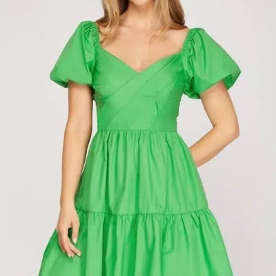 She + Sky V Neck Dress In Green