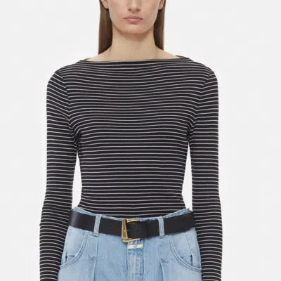 Closed High Neck Long Sleeve Top In Black Stripe