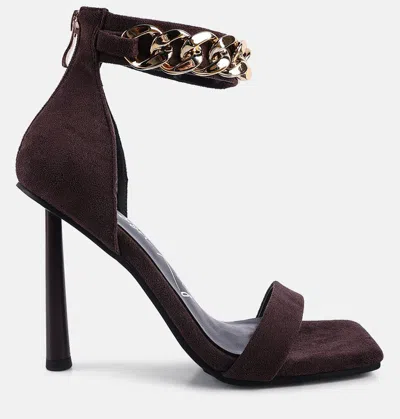 London Rag Last Sip Heeled Faux Suede Chain Strap Sandals In Brown