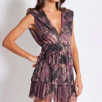 Bishop + Young Glam Slam Party Dress In Metallic Floral In Purple