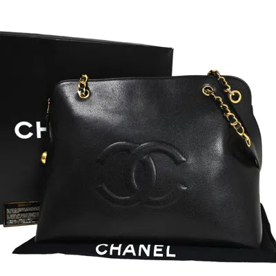 Pre-owned Chanel Cabas Black Leather Shoulder Bag ()