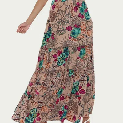 Raga Sapana Tiered Floral-print Maxi Dress In Beige In Brown