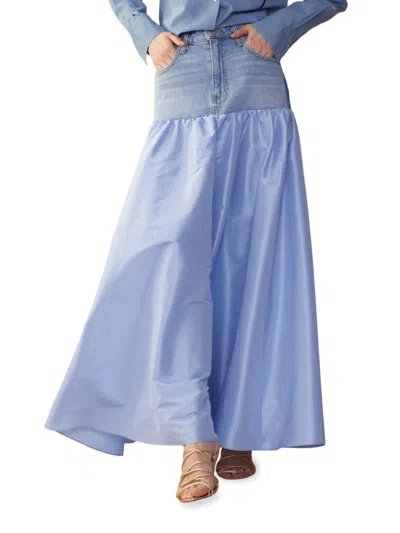 Cynthia Rowley Deconstructed Denim Taffeta Skirt In Blue